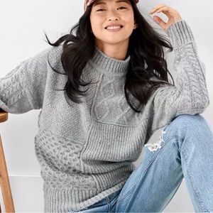 American Eagle Gray Soft & Cozy Mixed Stitch Patchwork Sweater